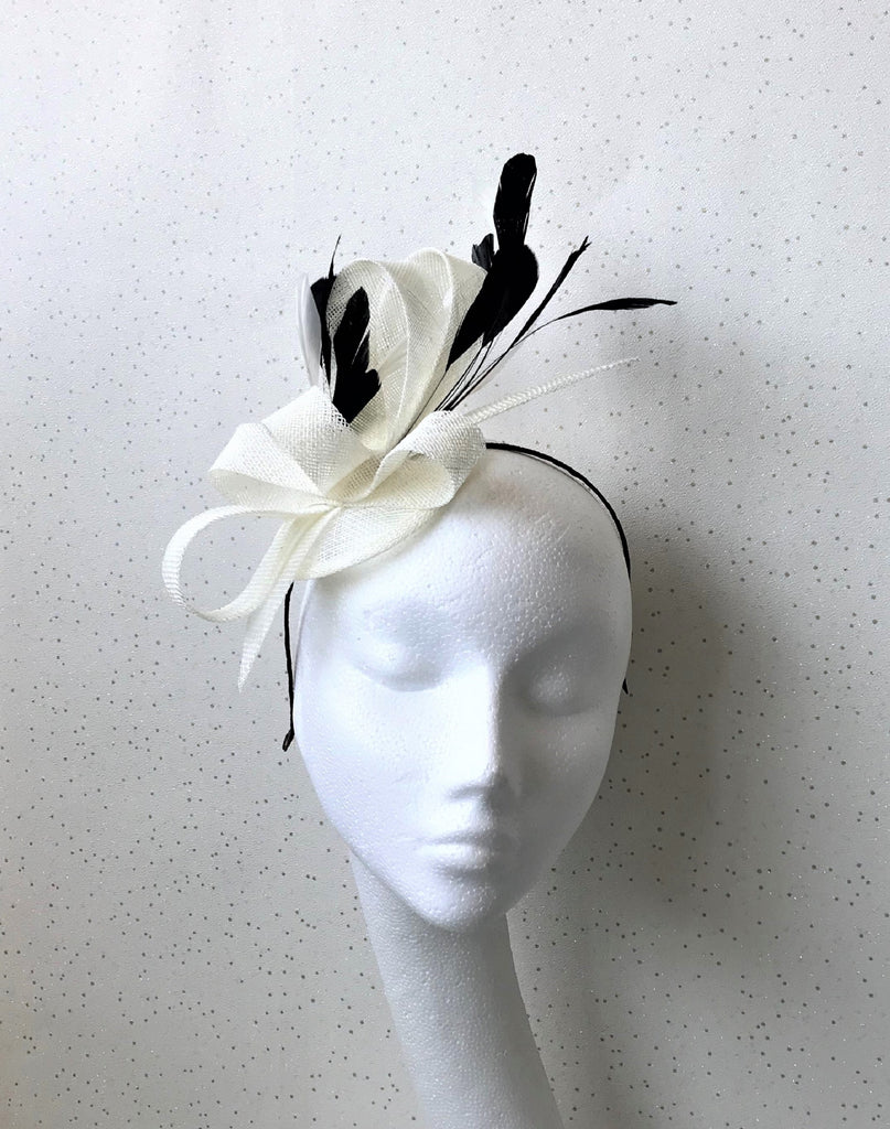 Dixie Black and White Feather Headpiece