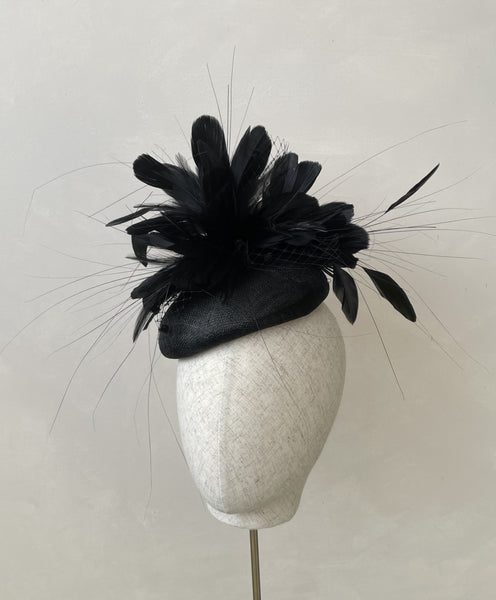 Cora Black Feathered Headpiece