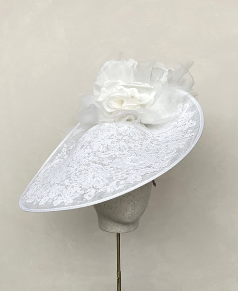Bespoke Rosa XL Disc Headpiece with Lace and Flowers - balance