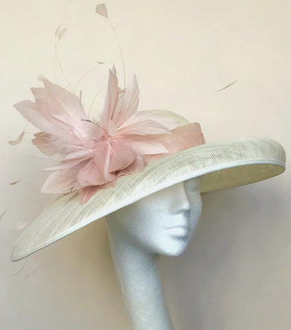 Claudia Pale Pink and Ivory Wide Brimmed Hat