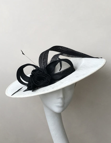 Winona Black and Ivory Silk Floral Disc Hat