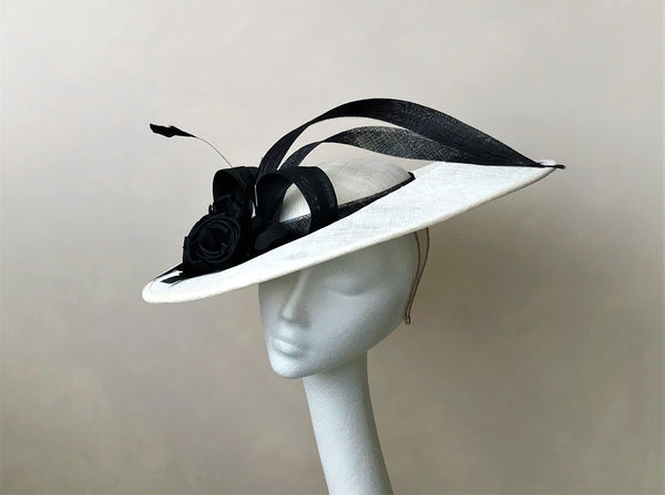 Winona Black and Ivory Silk Floral Disc Hat