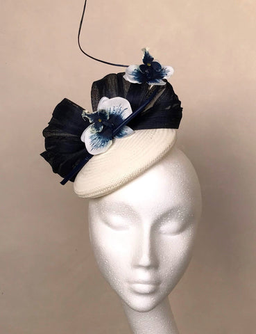 Margot Navy and Ivory Abaca Headpiece