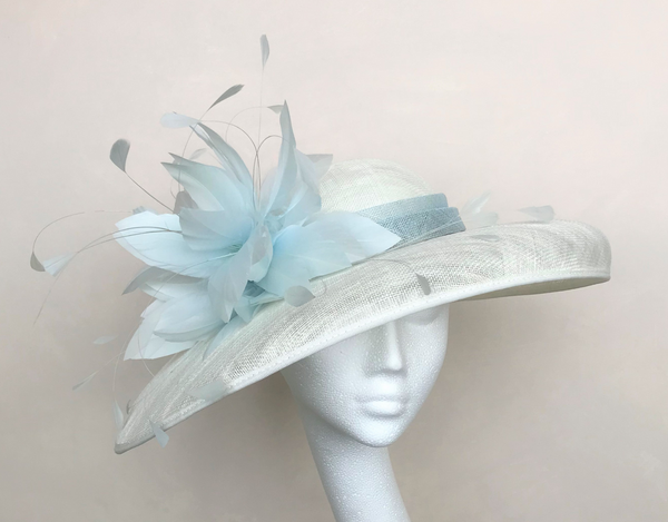 Claudia Pale Blue and Ivory Wide Brimmed Hat
