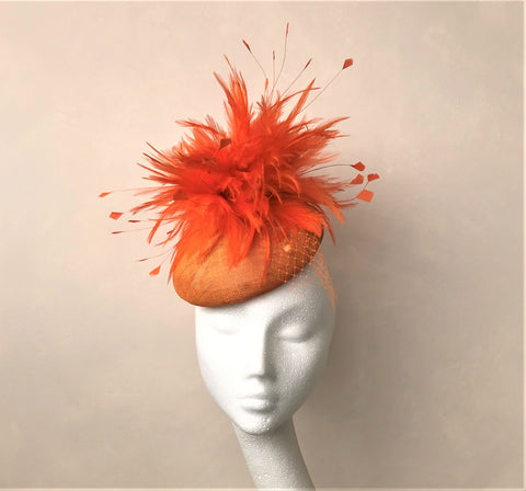 Bespoke Camel and Burnt Orange Headpiece