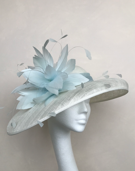 Claudia Pale Blue and Ivory Wide Brimmed Hat