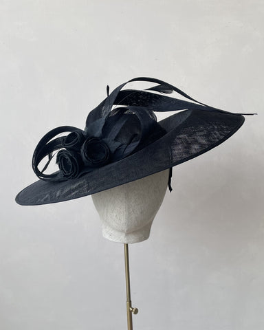 Winona Black Silk Floral Disc Hat