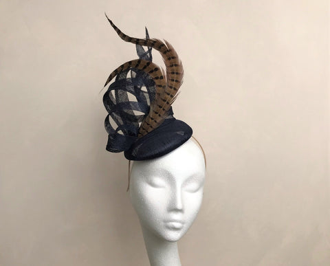 Navy and Pheasant Feather Headpiece