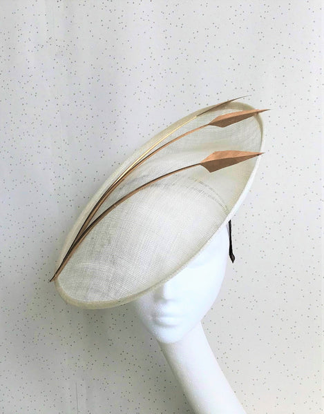 Ava Ivory and Gold Feather Disc Headpiece