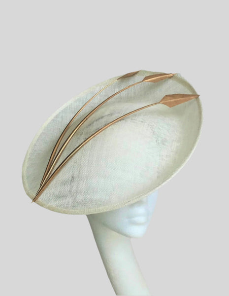 Ava Ivory and Gold Feather Disc Headpiece