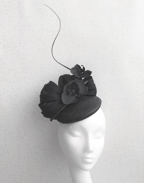 Margot  Black Abaca Headpiece