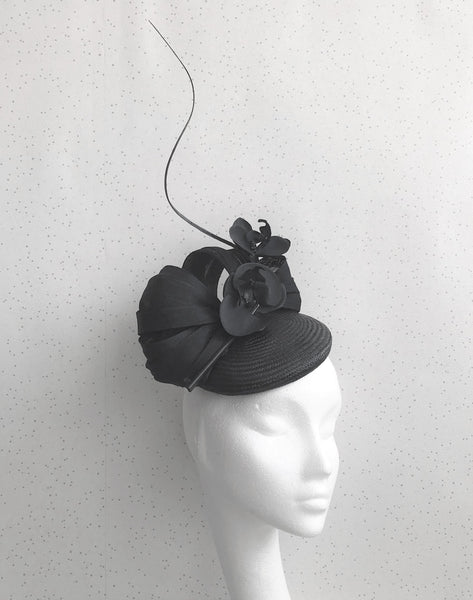 Margot  Black Abaca Headpiece