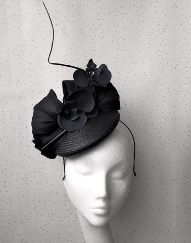 Margot  Black Abaca Headpiece