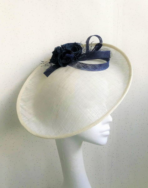 Gloria  Ivory / Navy Disc Headpiece